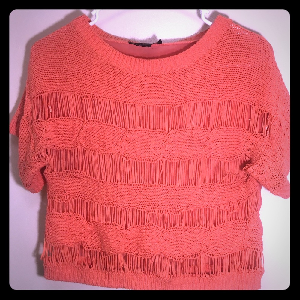 Coral Knit Top with Sheer Back